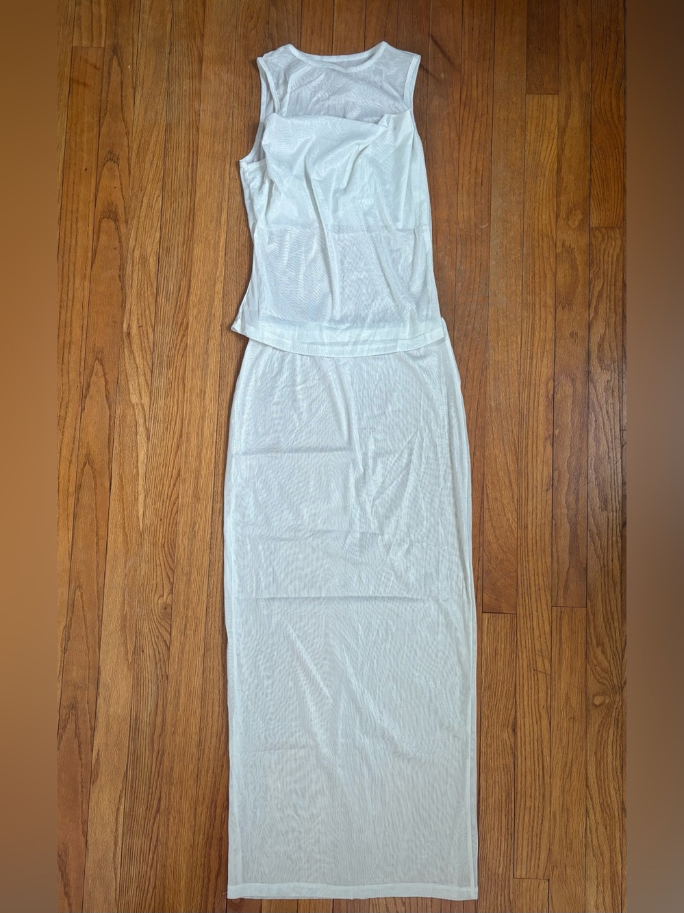 SHEIN White Sheer/Mesh Midi Skirt Set